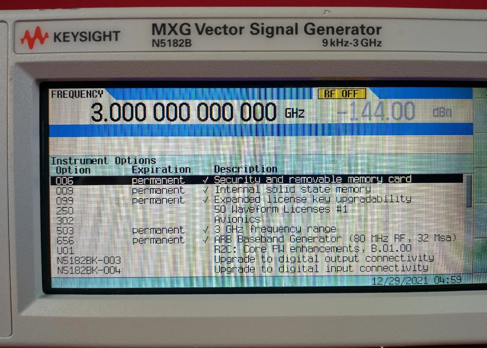 Keysight N5182B 503 MY56200459 MXG X-Series RF Vector Signal Generator OPTIONS