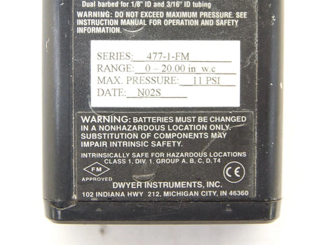 Dwyer Instruments 477-1-FM Manometer Digital, 20.00 In Wc. 10 psi