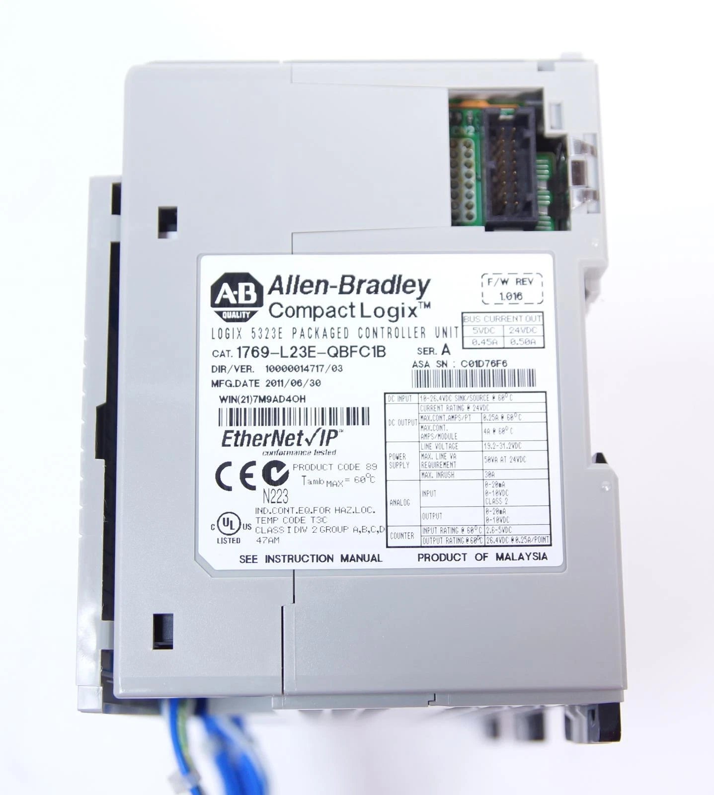 Allen Bradley CompactLogix 1769-L23E-QBFC1B with 1769-IQ16 & 1769-IF8