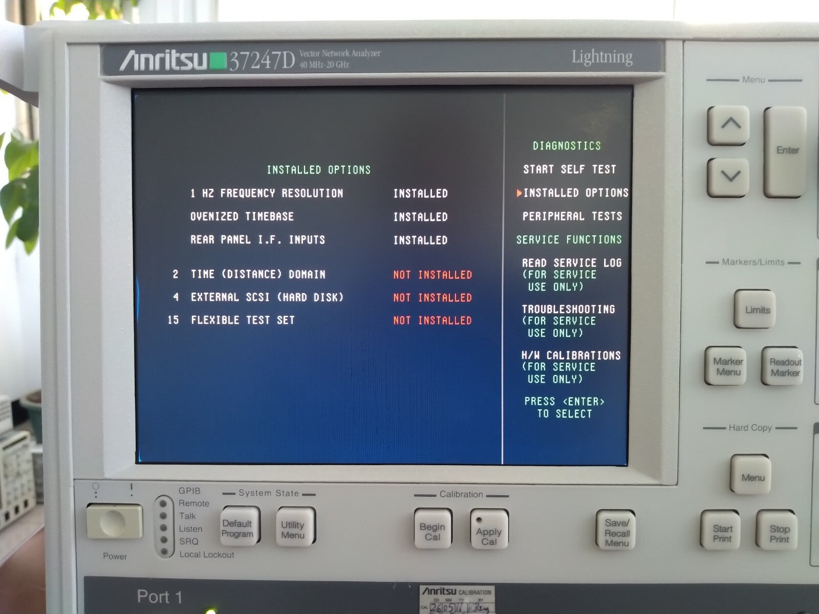 Anritsu 37247D 40 MHz-20 GHz Microwave Vector Network Analyzer Opt.7S , Ethernet - XG eqpt