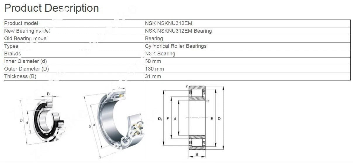 NSK NU 312 EM Cylindrical Roller Bearings 60x130x31mm