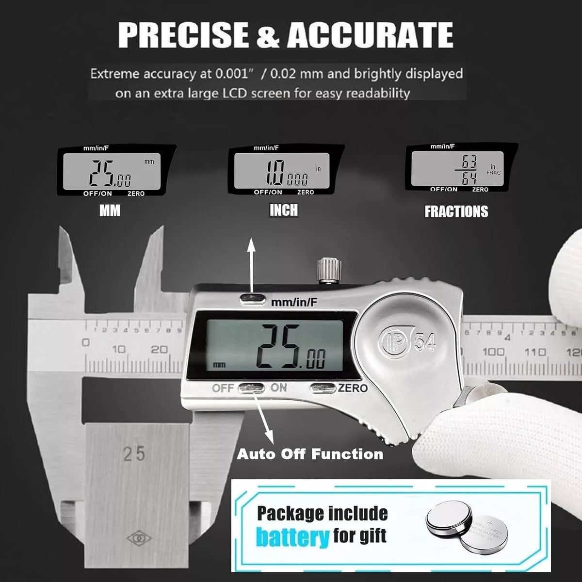 6-Inch Digital Caliper-150mm Steel Waterproof Inch/Metric/Fraction Conversion