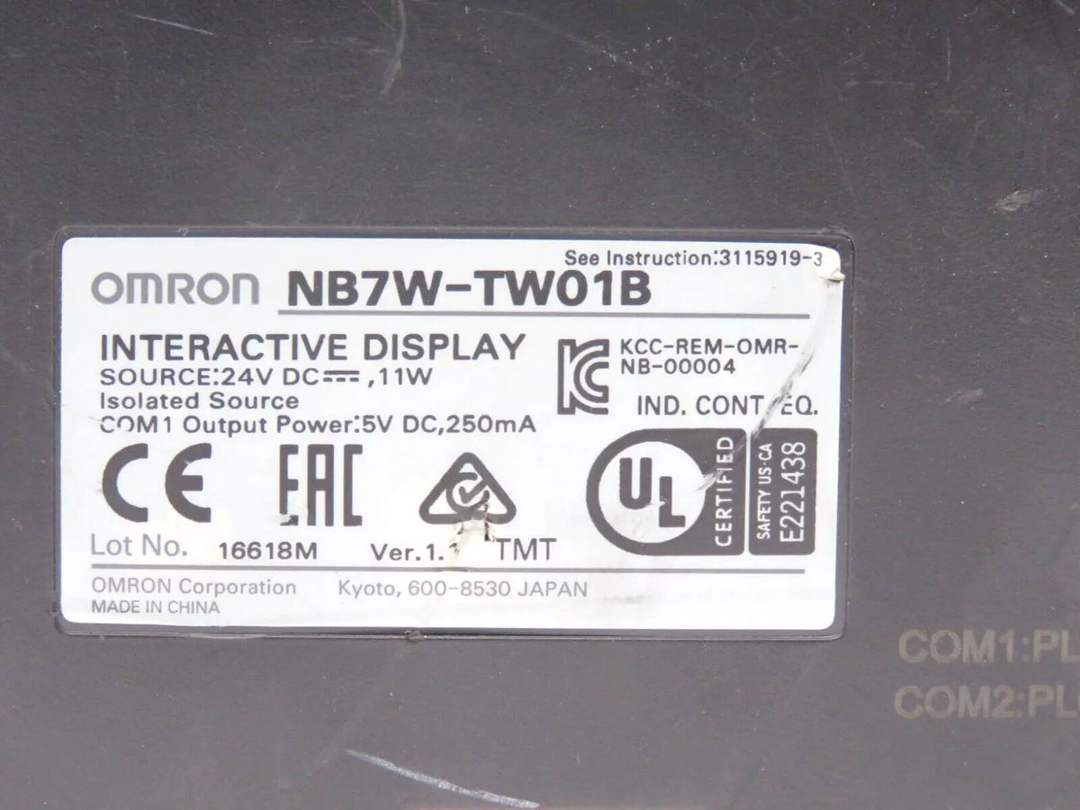 Omron NB7W-TW01B Touch Screen Interactive HMI Display 24 VDC