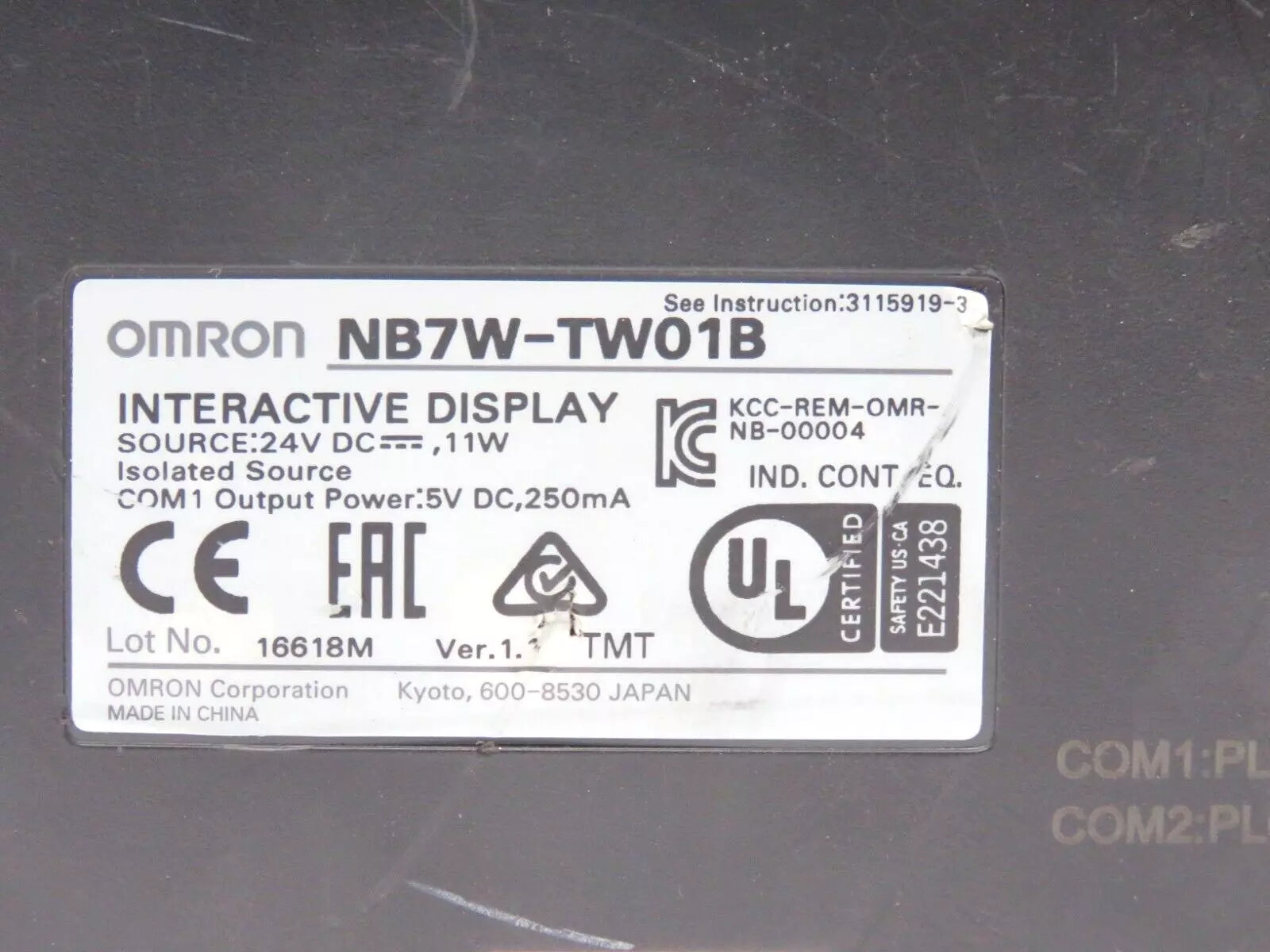 Omron NB7W-TW01B Touch Screen Interactive HMI Display 24 VDC