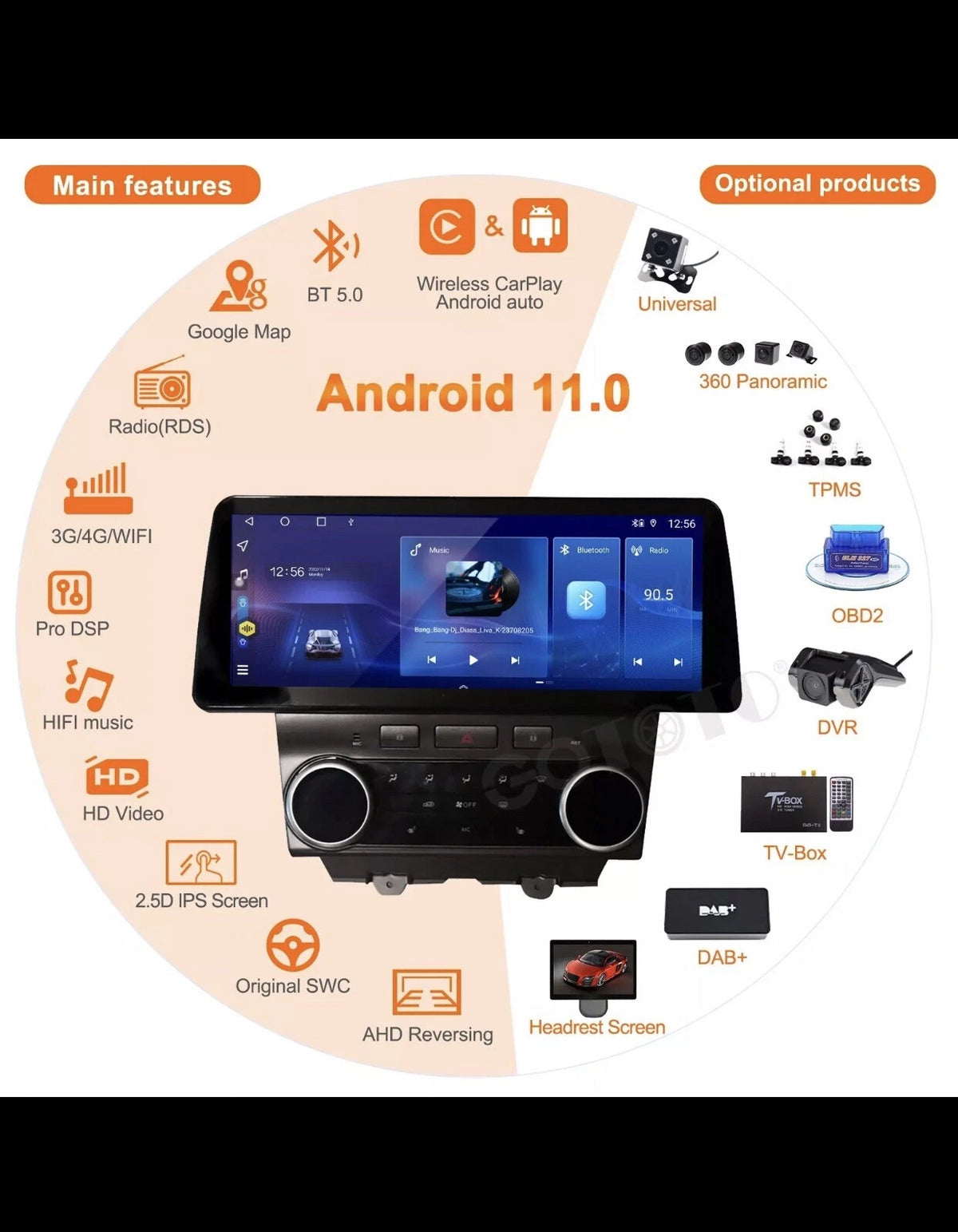 Chevrolet Camaro 2010-2015 Android 2Din Car Radio Stereo Receiver with GPS and 128GB Storage