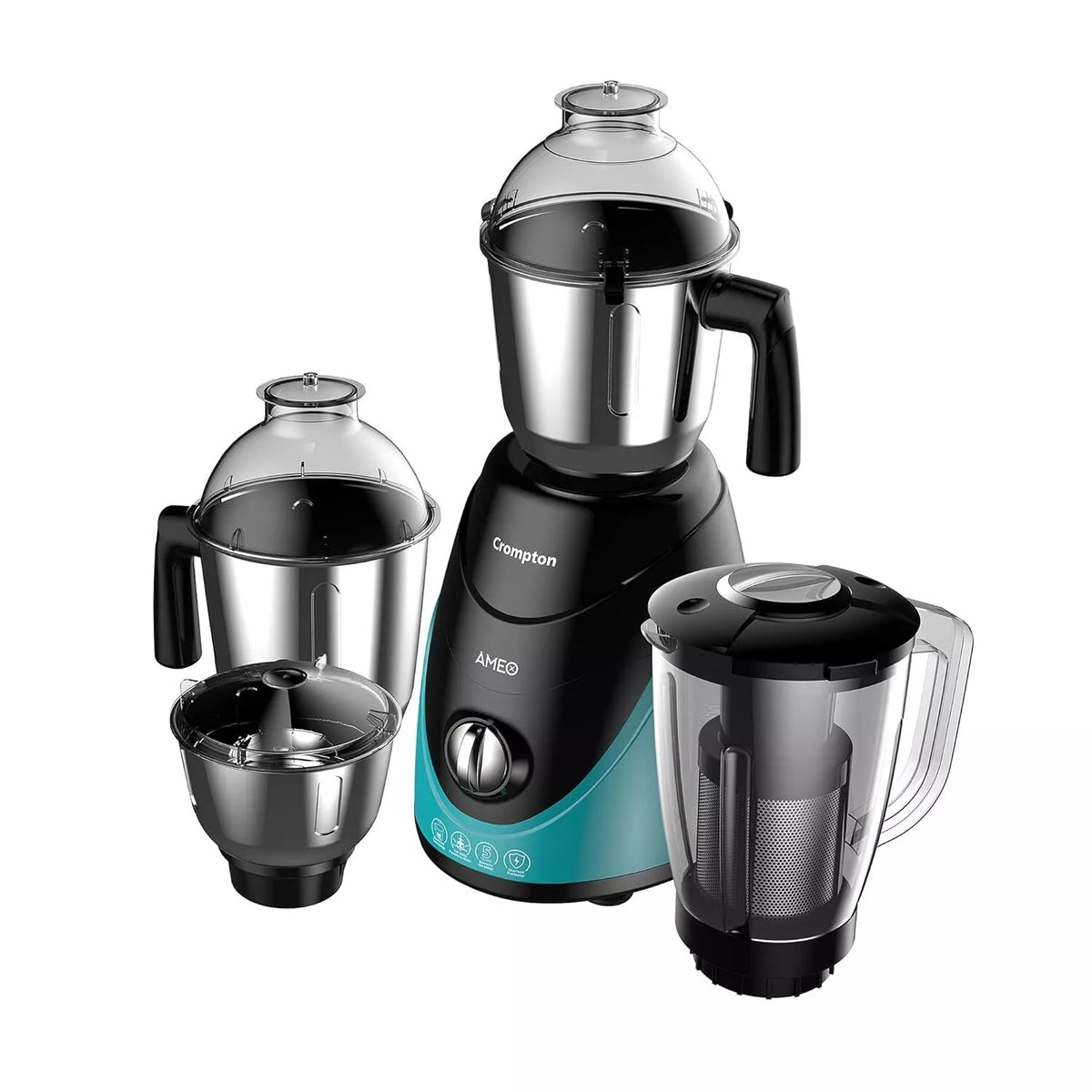 Crompton Ameo 750W Mixer Grinder Black & Green with 3 Steel Jars and 1 Juicer