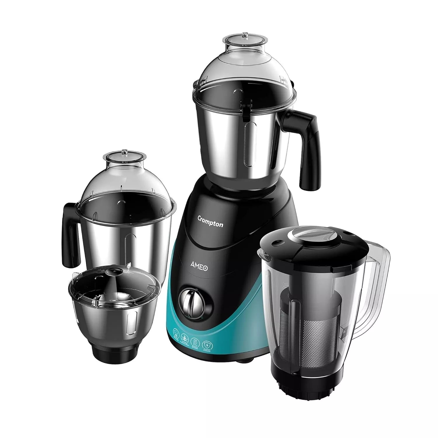 Crompton Ameo 750W Mixer Grinder Black & Green with 3 Steel Jars and 1 Juicer