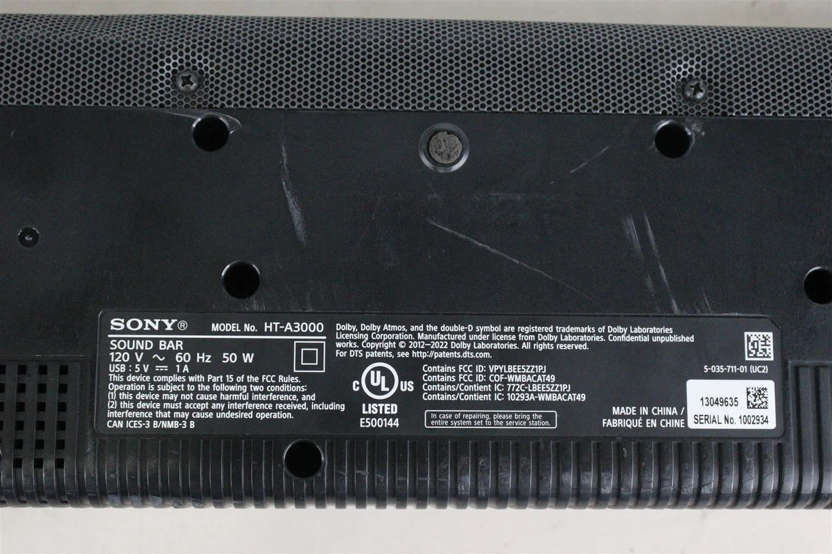 Sony HT-A3000 3.1ch Dolby Atmos SOUNDBAR Only - Free shipping