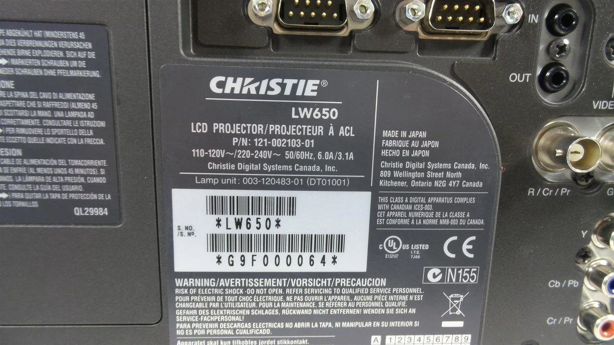Christie LW650 WXGA Large Venue 3LCD Projector HDMI 6500 Lumens