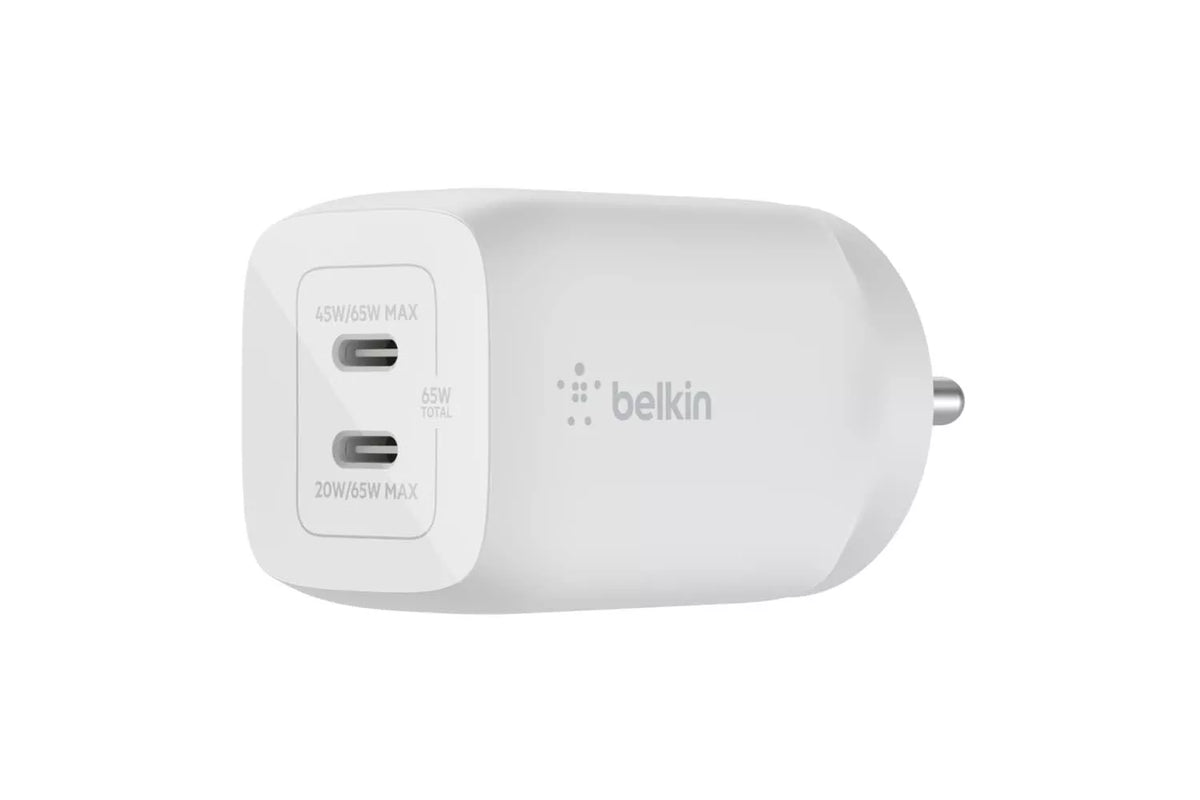 Belkin 65W Dual USB-C Fast Charger with GaN PD 3.0 for iPhone, iPad, MacBook