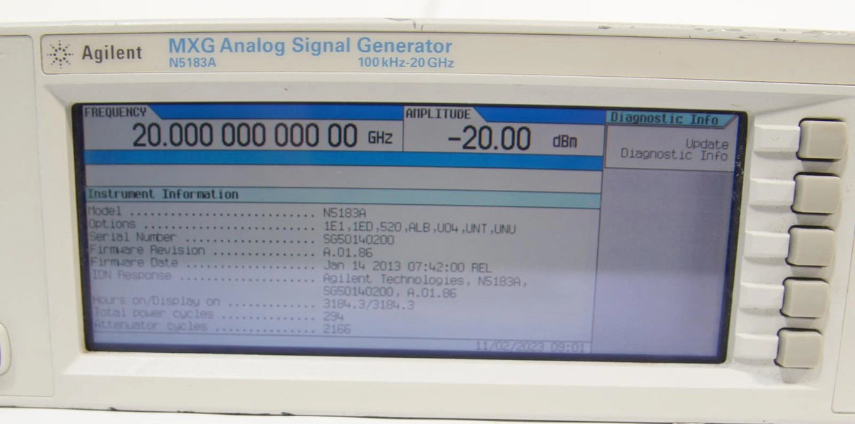 Agilent N5183A 20GHz MXG RF Analog Signal Generator OPT 1E1 520 ALB U04 UNT UNU