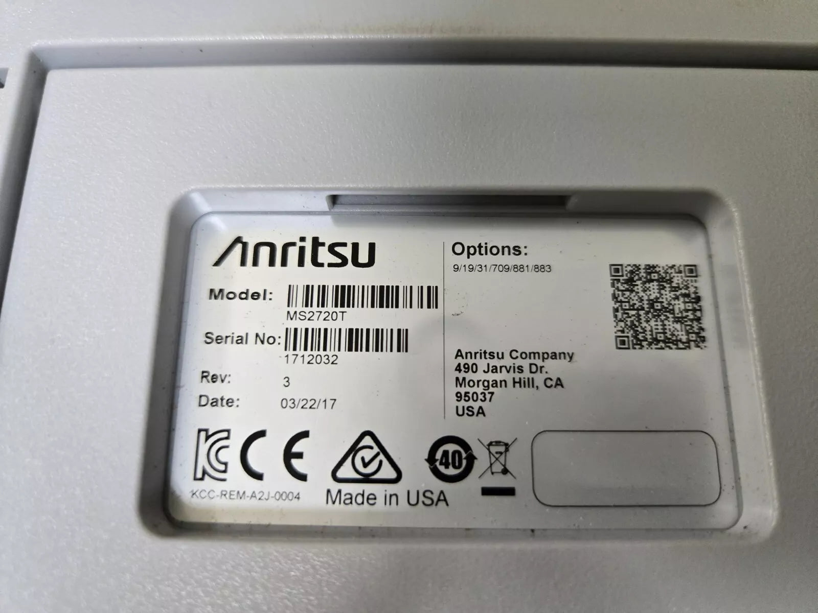 Anritsu MS2720T 9kHz-9GHz Spectrum Master with Opt. 9, 19, 31, 709 - 2032
