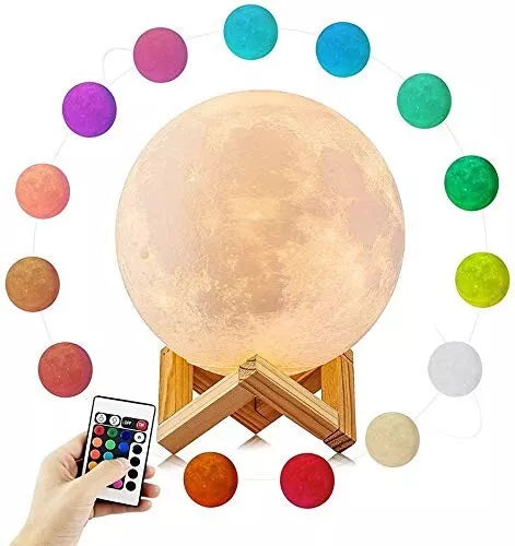 3D Printed Moon Lamp with Rechargeable Touch Control & Wooden Stand