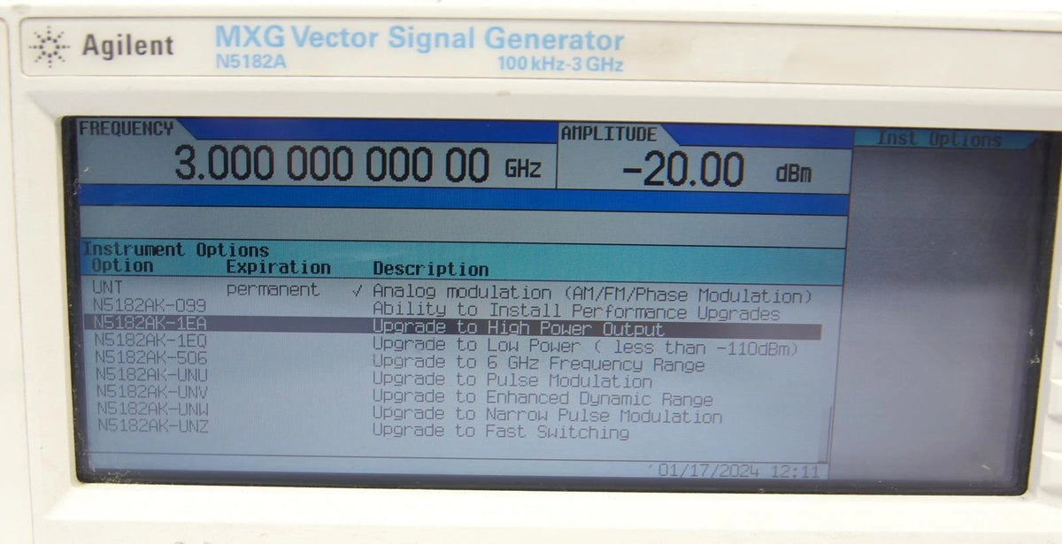 Agilent N5182A 3GHz MXG RF Vector Signal Generator OPT 006 1EM 503 651 UNT