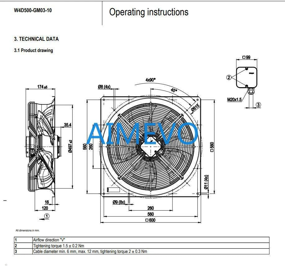 Ebmpapst W4D500-GM03-10 EBM Axial Fan 400VAC φ500MM for Air Conditioning Cooling