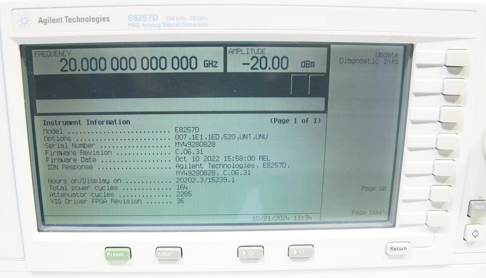 Agilent E8257D PSG 250kHz -20GHz Analog Signal Generator 1E1 1EH 520 UNT UNU