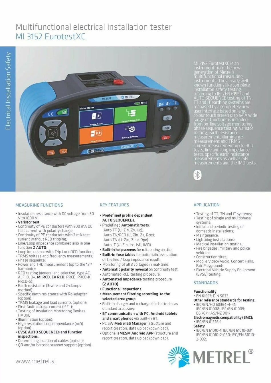 Metrel MI 3152 EurotestXC 1kV Multifunction Tester, TRMS, RCD, Insulation IND