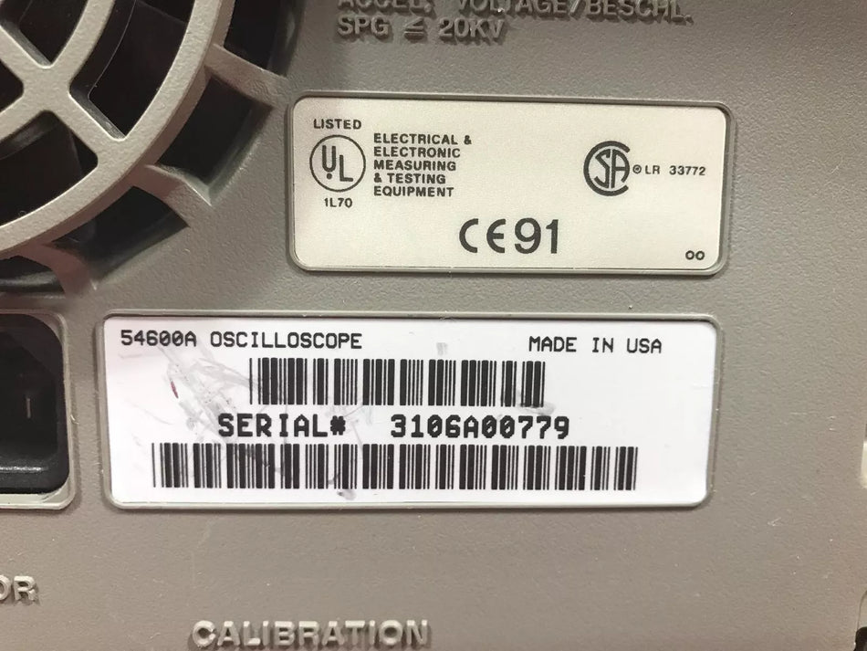 HP 54600A Oscilloscope 100MHz 2 channel S/N 3106A00779