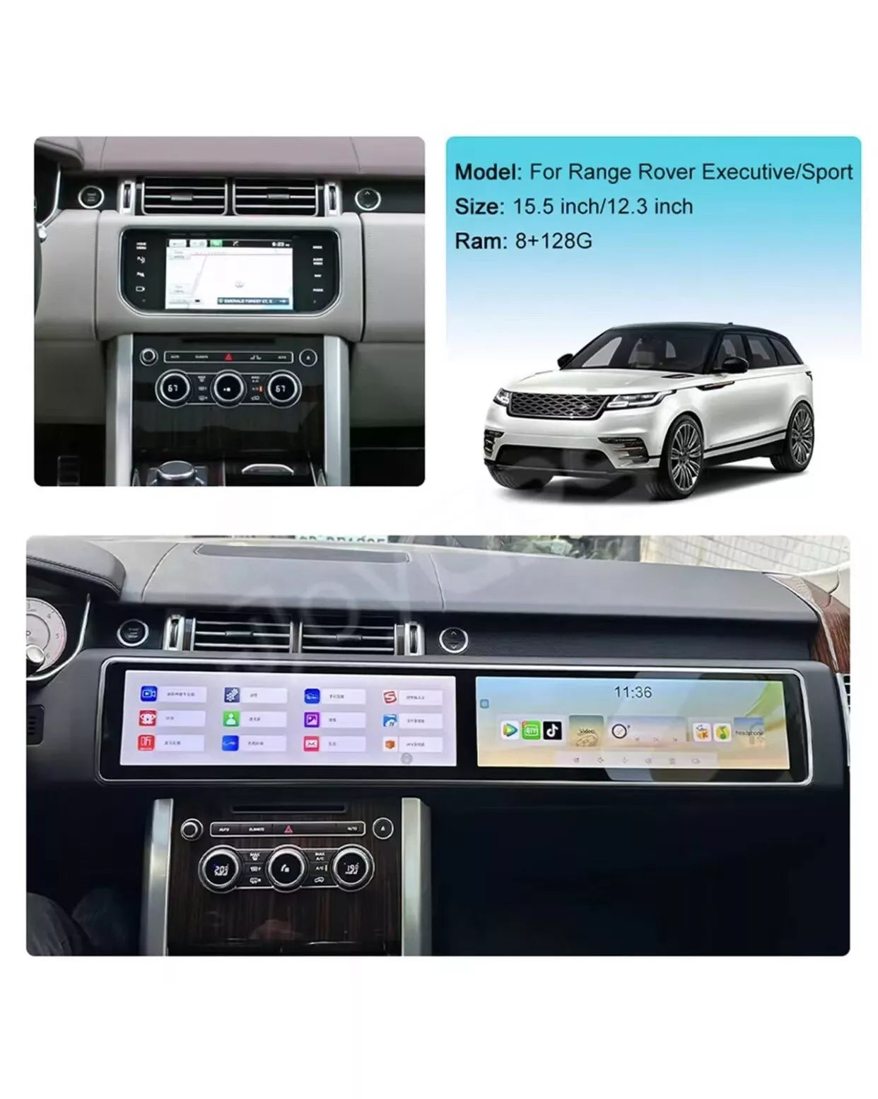 15.5 Dual Screen Android Car Radio Stereo for Range Rover Vogue L405 Sport L494
