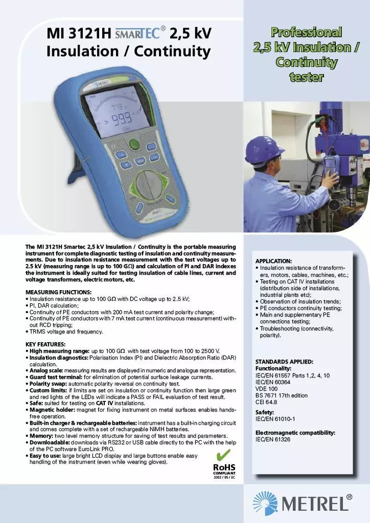 Metrel MI 3121H SMARTEC 2.5 kV Insulation Continuity Tester 2500V 100 GΩ