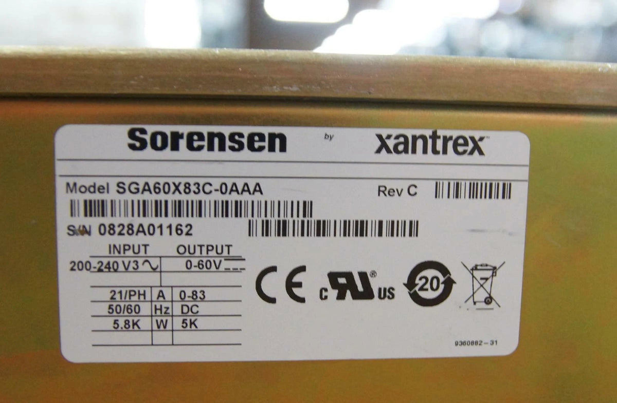 Sorensen Xantrex SGA60X83C 0AAA Programmable DC Power Supply 60V 83A