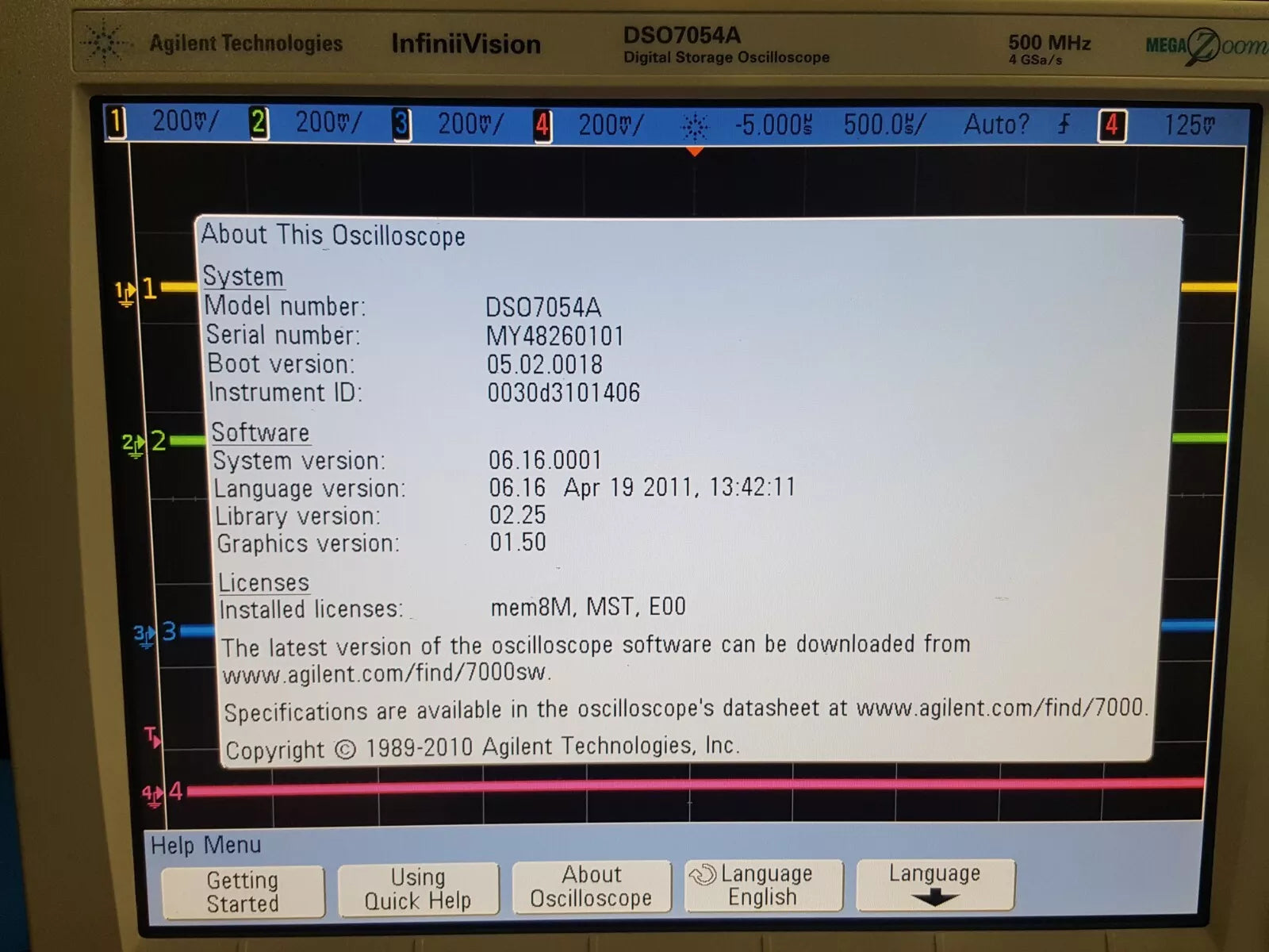 Agilent DSO7054A 500MHz 4GSa/s 4CH Oscilloscope
