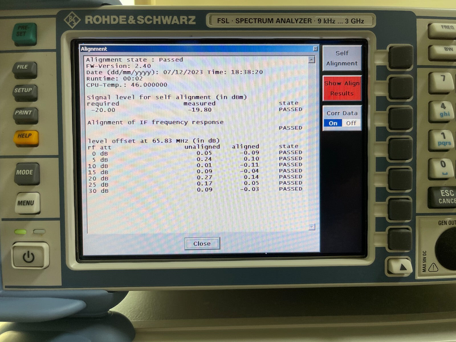 Rohde & Schwarz FSL3 Spectrum Analyzer 9 kHz - 3 GHz _ 0778 - XG eqpt