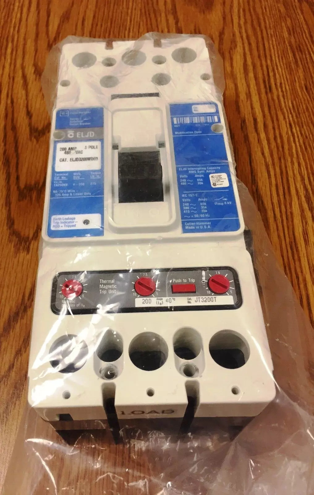 Eaton Cutler-Hammer ELJD3200WD03 3-Pole Circuit Breaker 480VAC 200 AMP