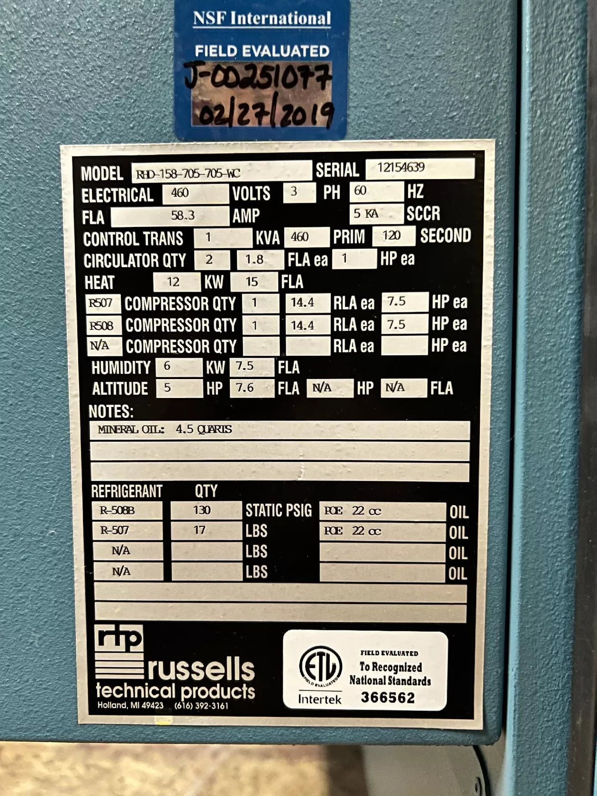 Russells RHD-158-705-705-WC Altitude Chamber, Temperature Humidity