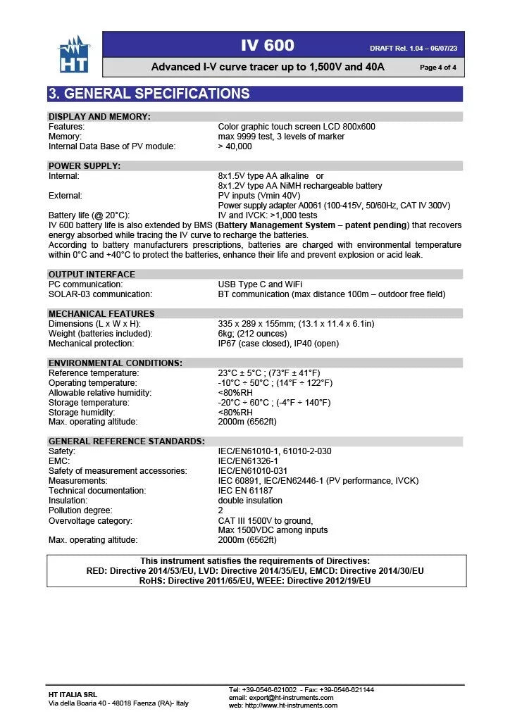 HT I-V600 I-V Curve Tracer Photovoltaic 1500V 40A PV String Tester IN STOCK
