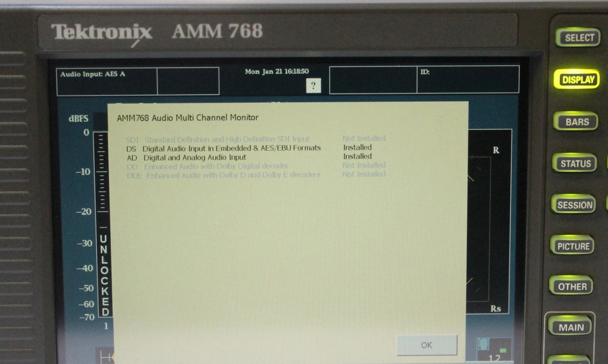 Tektronix AMM 768 Audio Multichannel Monitor w/ Options DS & AD