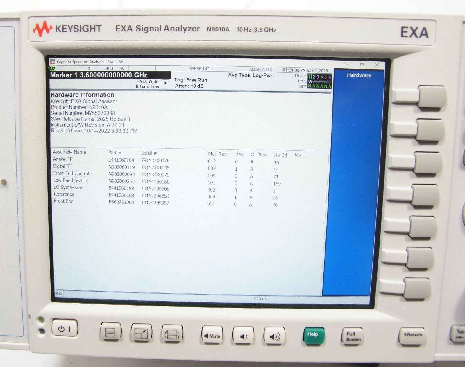 Agilent N9010A 3.6GHz EXA Signal Analyzer w Options 503 B25 EP3 P03 YAS 2FP