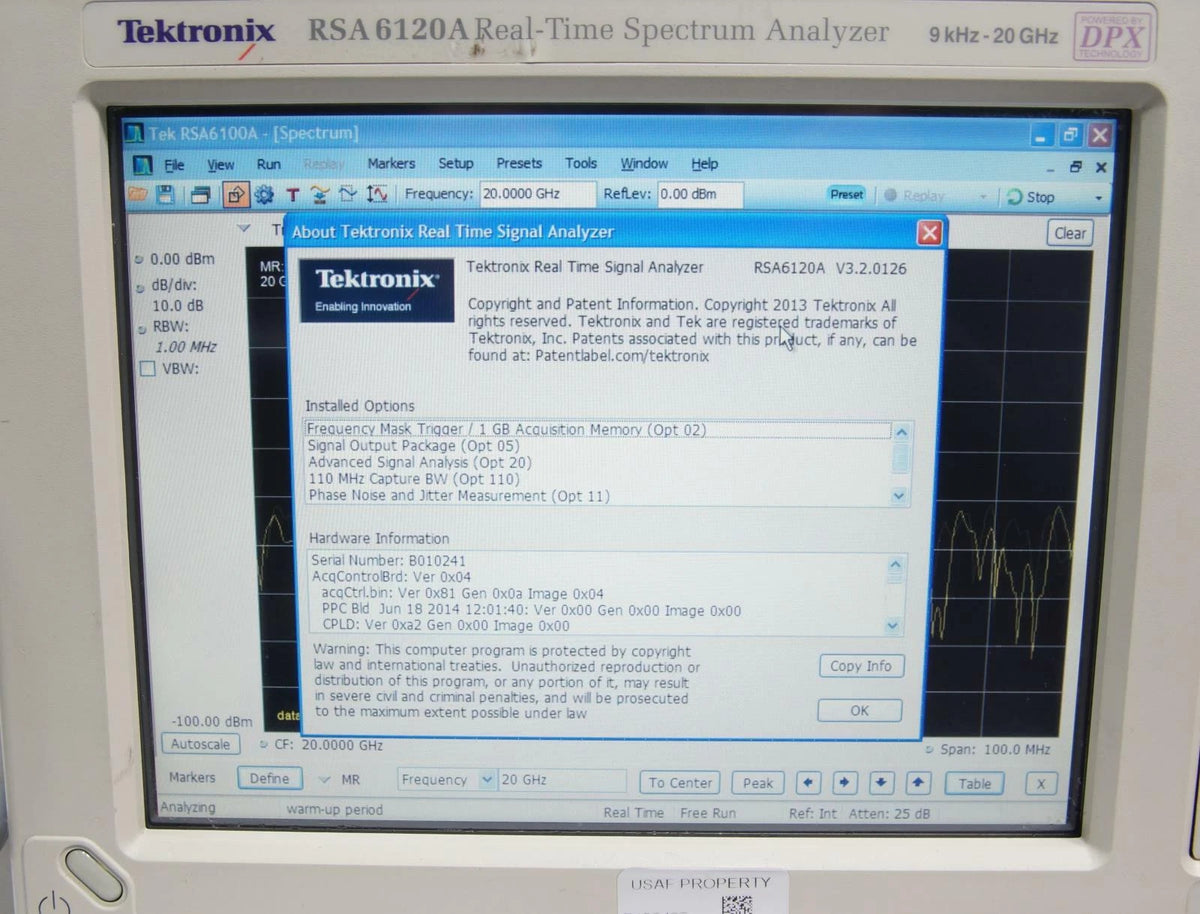 Tektronix RSA6120A Real Time Spectrum Analyzer 9 kHz - 20 GHz with Options