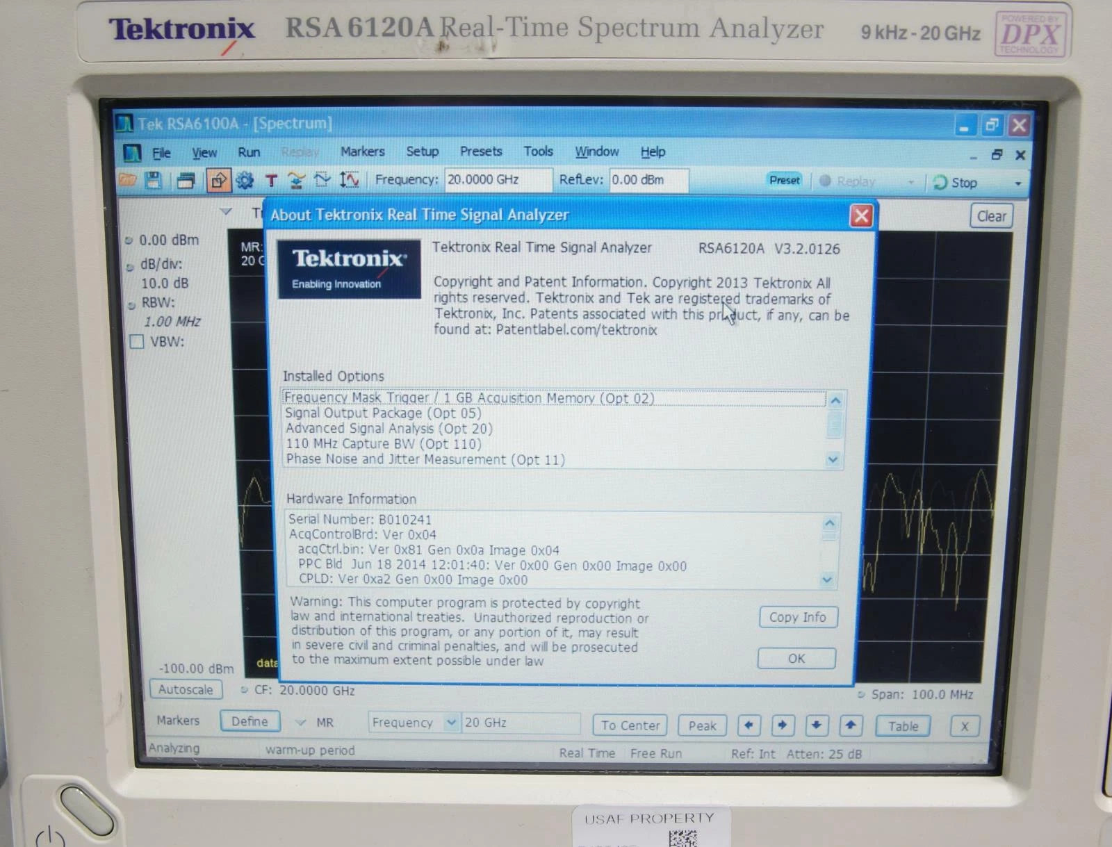 Tektronix RSA6120A Real Time Spectrum Analyzer 9 kHz - 20 GHz with Options