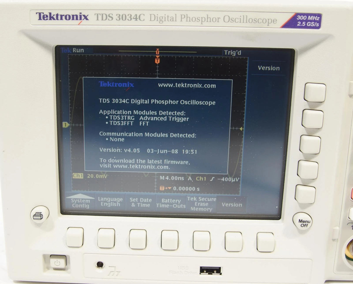 Tektronix TDS3034C 300 MHz 4CH 2.5 GSa/s DPO Oscilloscope with 3TRG 3FFT