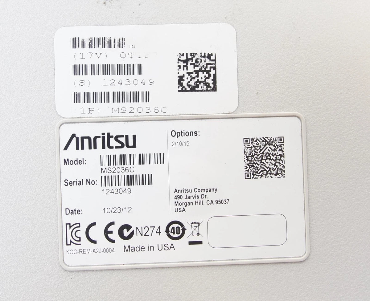 Anritsu MS2036C VNA Master 9MHz to 9GHz Vector Network Analyzer OPT 2/10/15