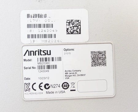 Anritsu MS2036C VNA Master 9MHz to 9GHz Vector Network Analyzer OPT 2/10/15