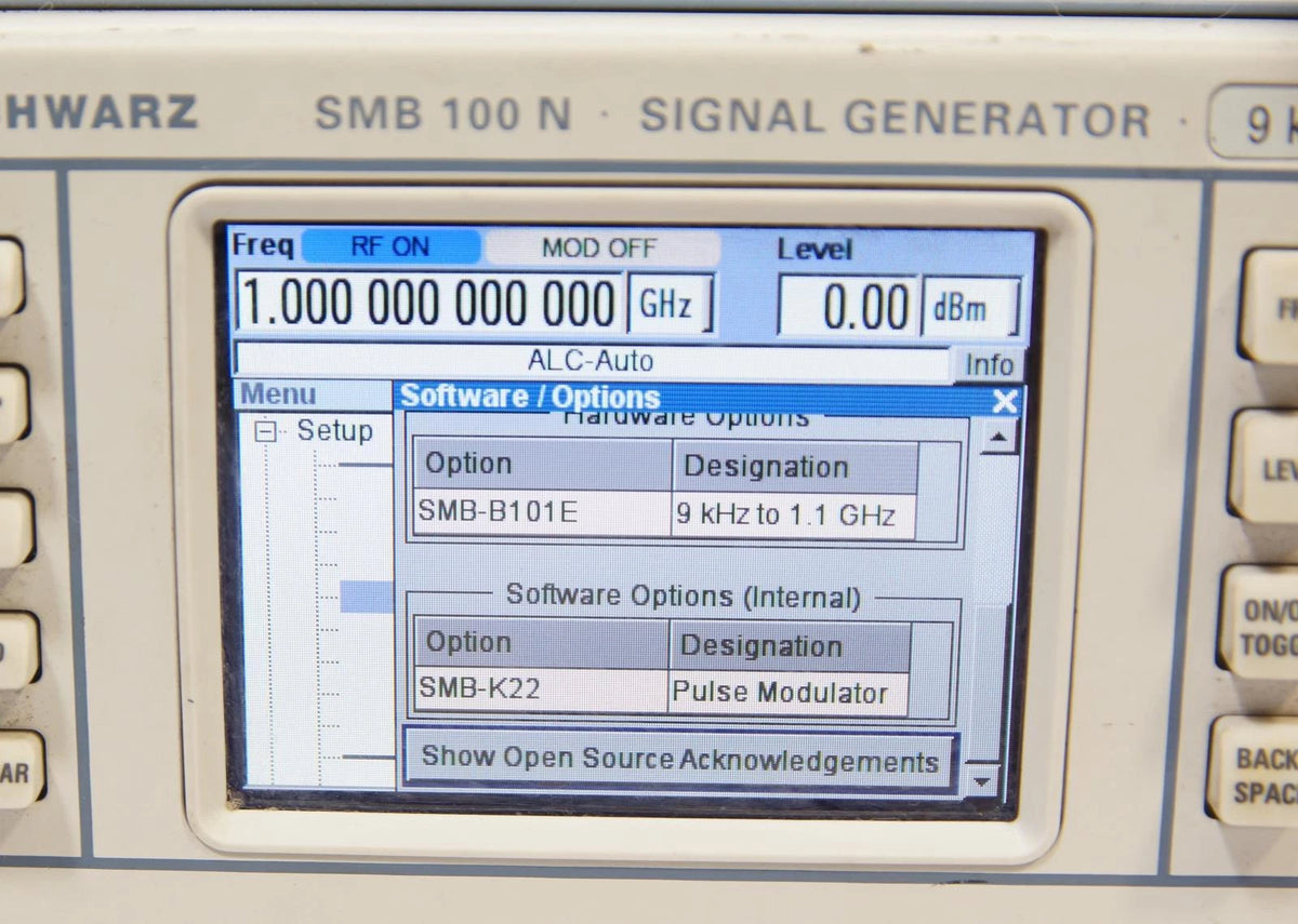 Rohde & Schwarz SMB 100 SMB100 N RF Signal Generator 9KHz-1.1GHz B101E K22