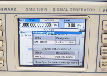Rohde & Schwarz SMB 100 SMB100 N RF Signal Generator 9KHz-1.1GHz B101E K22