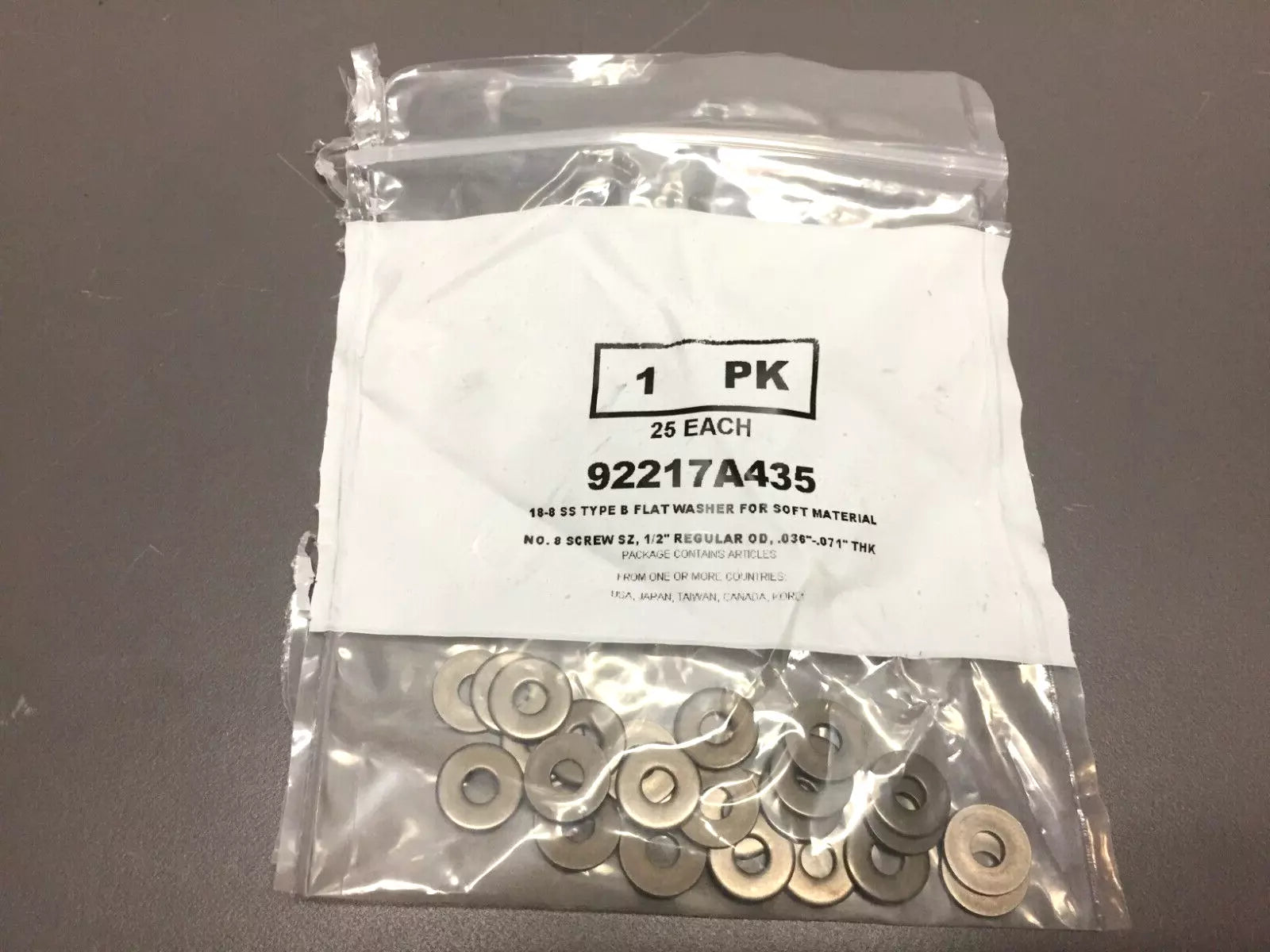 18-8 SS Type B Flat Washer for Soft Materials - Pack of 25