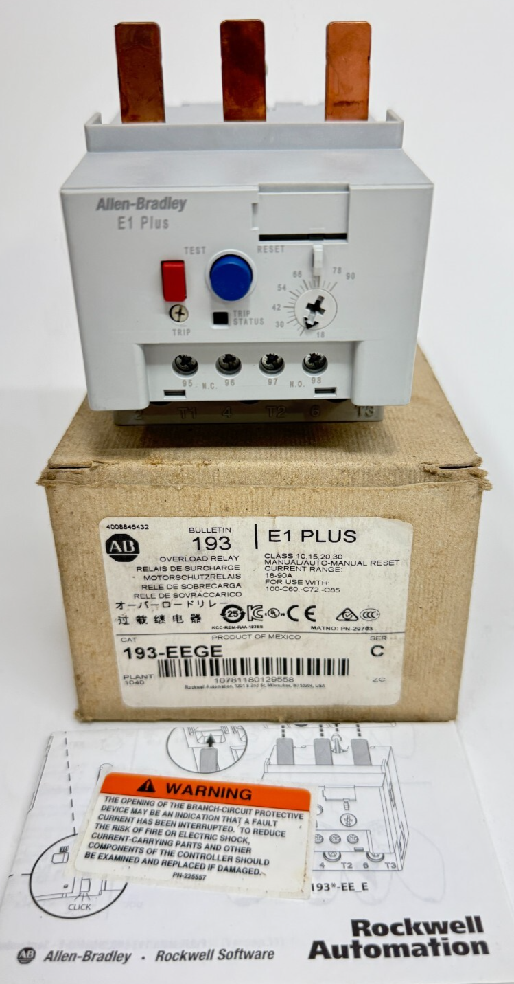 193-EEGE 18-90Amp 3P 600V Trip Class 10-30 E1 Plus Overload Relay by Allen-Bradley