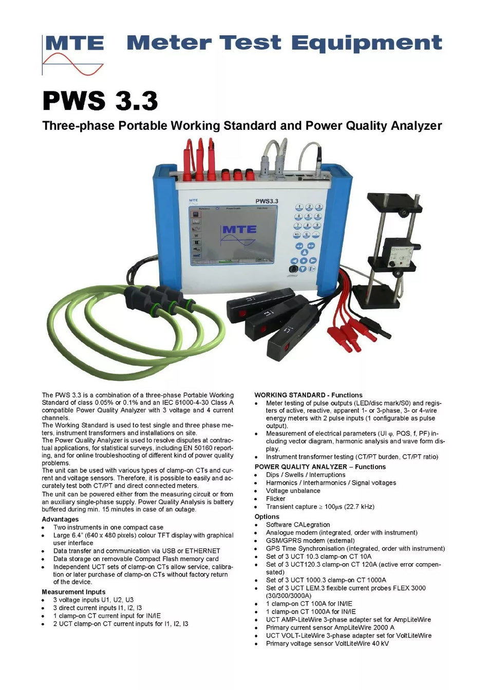 MTE PWS 3.3 Three-phase Portable Working Standard and Power Quality Analyzer PQA