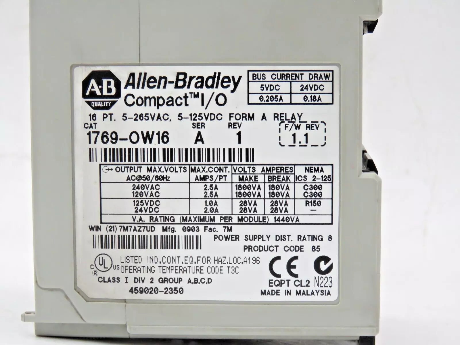 Allen-Bradley 1769-OW16 Compact I/O Relay Output Module Ser A