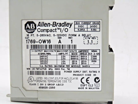 Allen-Bradley 1769-OW16 Compact I/O Relay Output Module Ser A