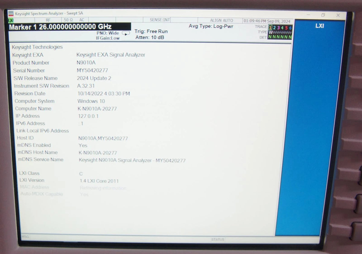 Agilent N9010A 26.5GHz EXA Signal Analyzer with Options 526 B25 FS1 2FP 3FP 4FP