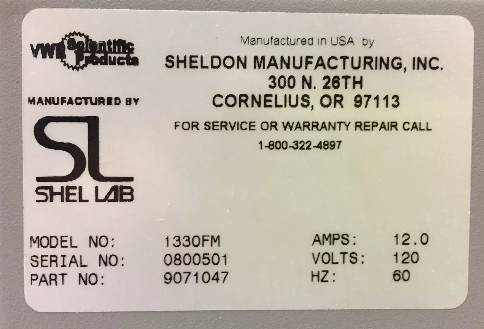 VWR-Sheldon Model 1330FM P/N 9071047 Forced Air Flow Table Top Oven