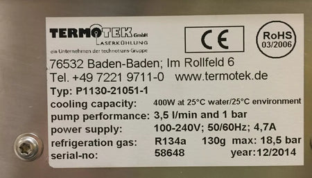 Termotek P1130-21051-1 Desk Top Compact Chiller