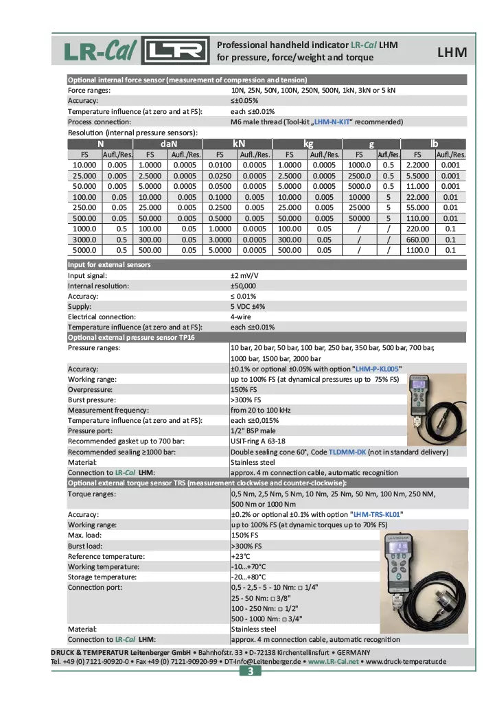 LR-Cal LHM DP Pressure & Torque Meter with Differential Pressure Sensor ±0.1%
