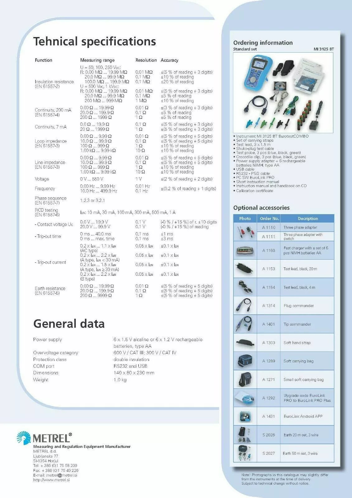 Metrel MI 3102 BT EurotestXE Insulation, Continuity Tester, TRMS, RCD ...