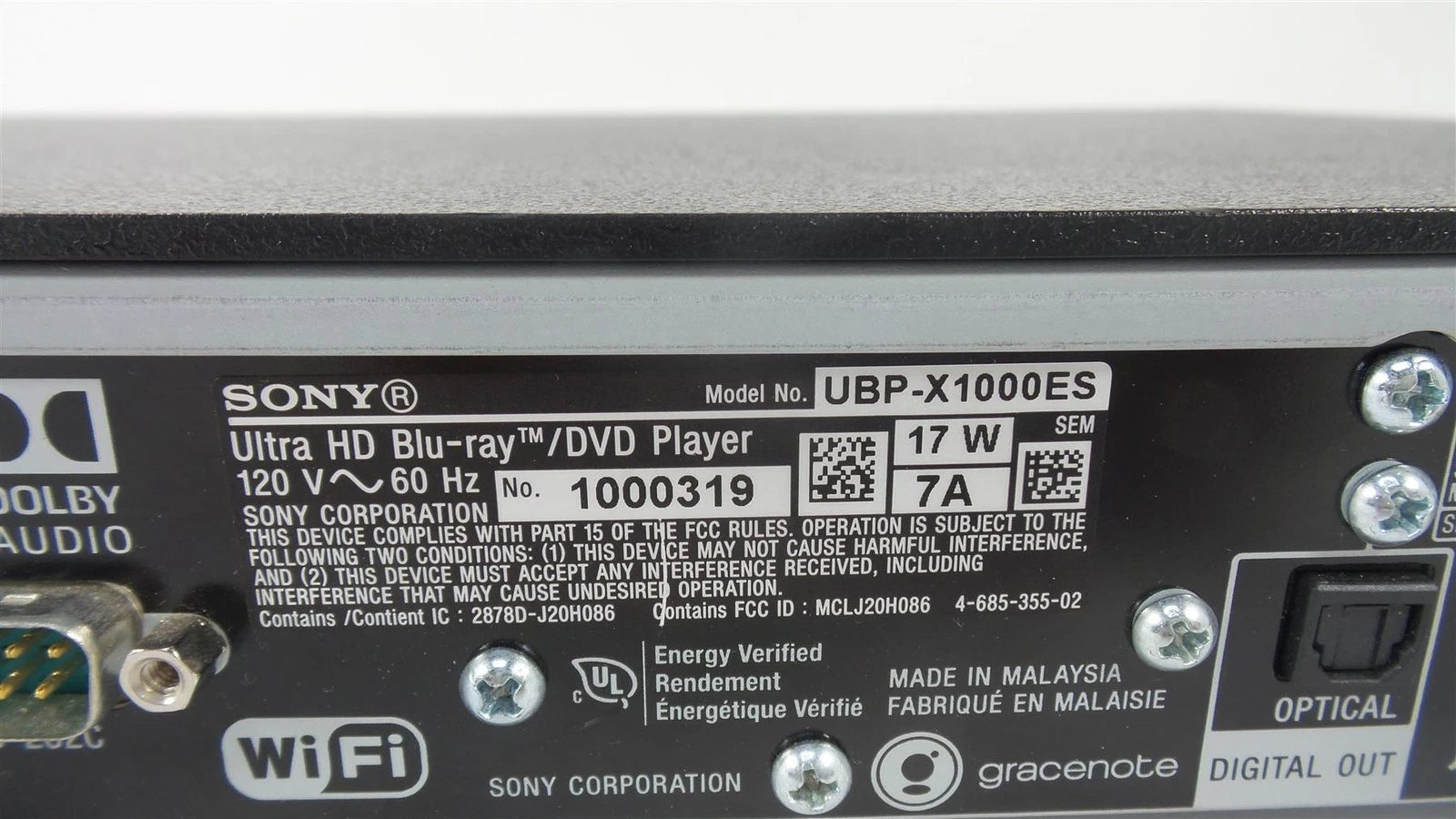 Sony UBP-X1000ES Ultra HD 4K 3D Blu-ray / DVD Media Player with Remote
